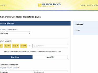 Pastor Rick Donation Site Magento Adobe Commerce B2c Ecommerce