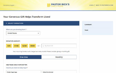 Pastor Rick Donation Site Magento Adobe Commerce B2c Ecommerce