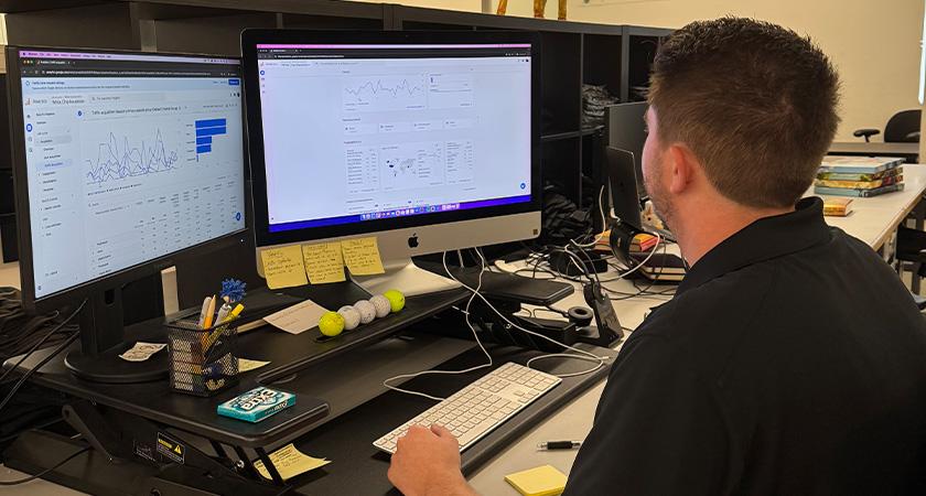 A marketing team member analyzing data